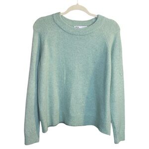 Zara Pastel Green Fur Knit Sweater, Size Medium